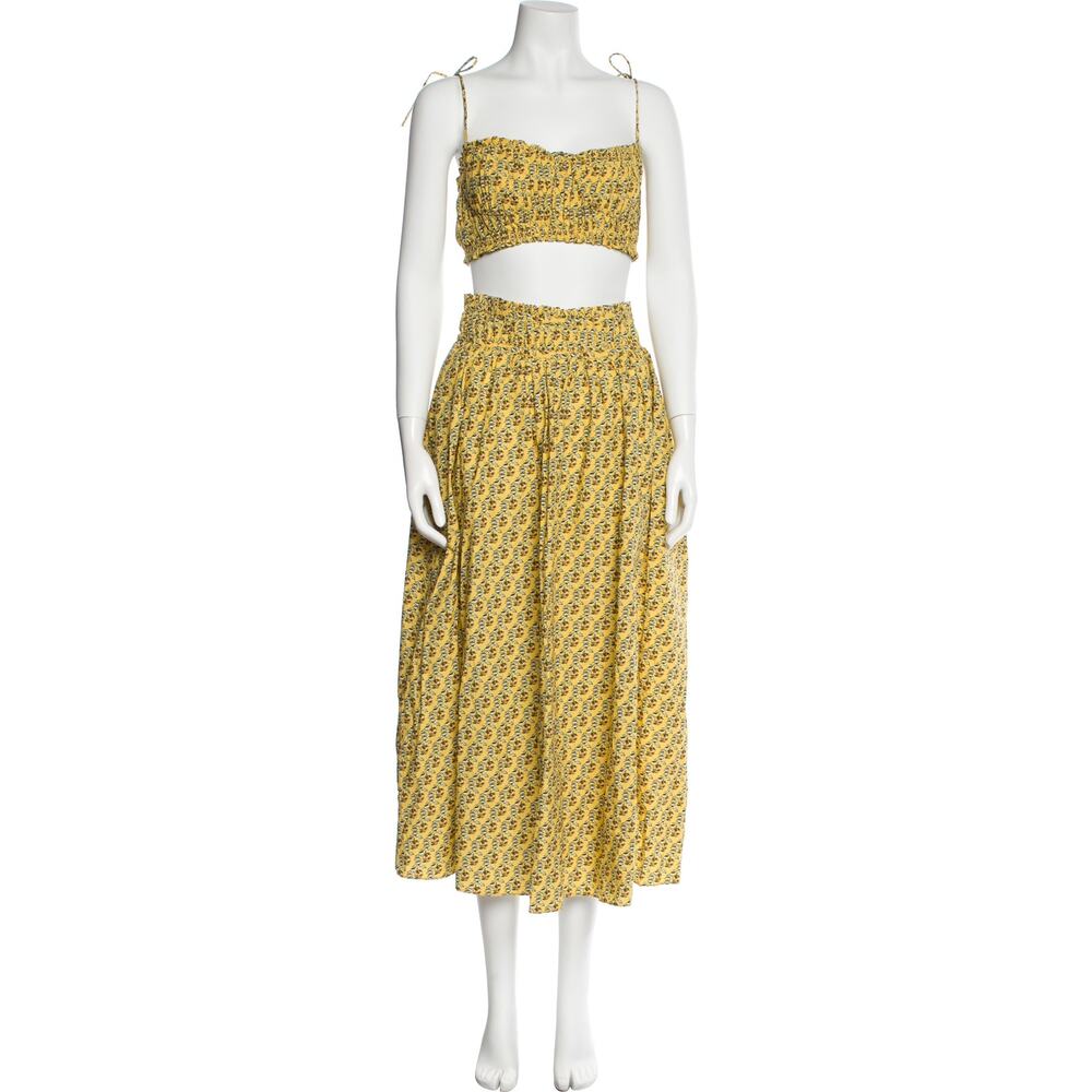Rhode Floral Print Ruffle Embellishment Skirt Set - S Yellow